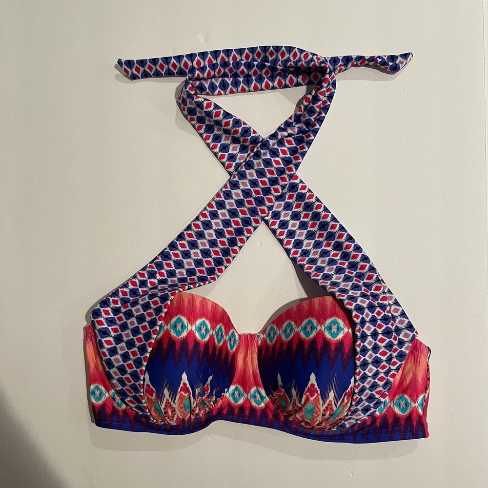 La Blanca Bikini Swimsuit Top Womens 34D Multicolor Padded Halter Underwire Swim